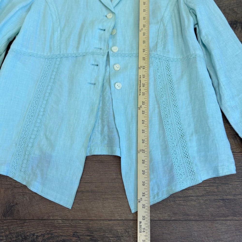 J. Jill Linen Crochet Trim Jacket Womens XL Seafoam Green - Picture 8 of 14